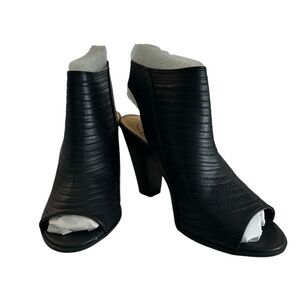 Black Faux Leather Open Toe Shoe 7 1/2 Bootie Brand New